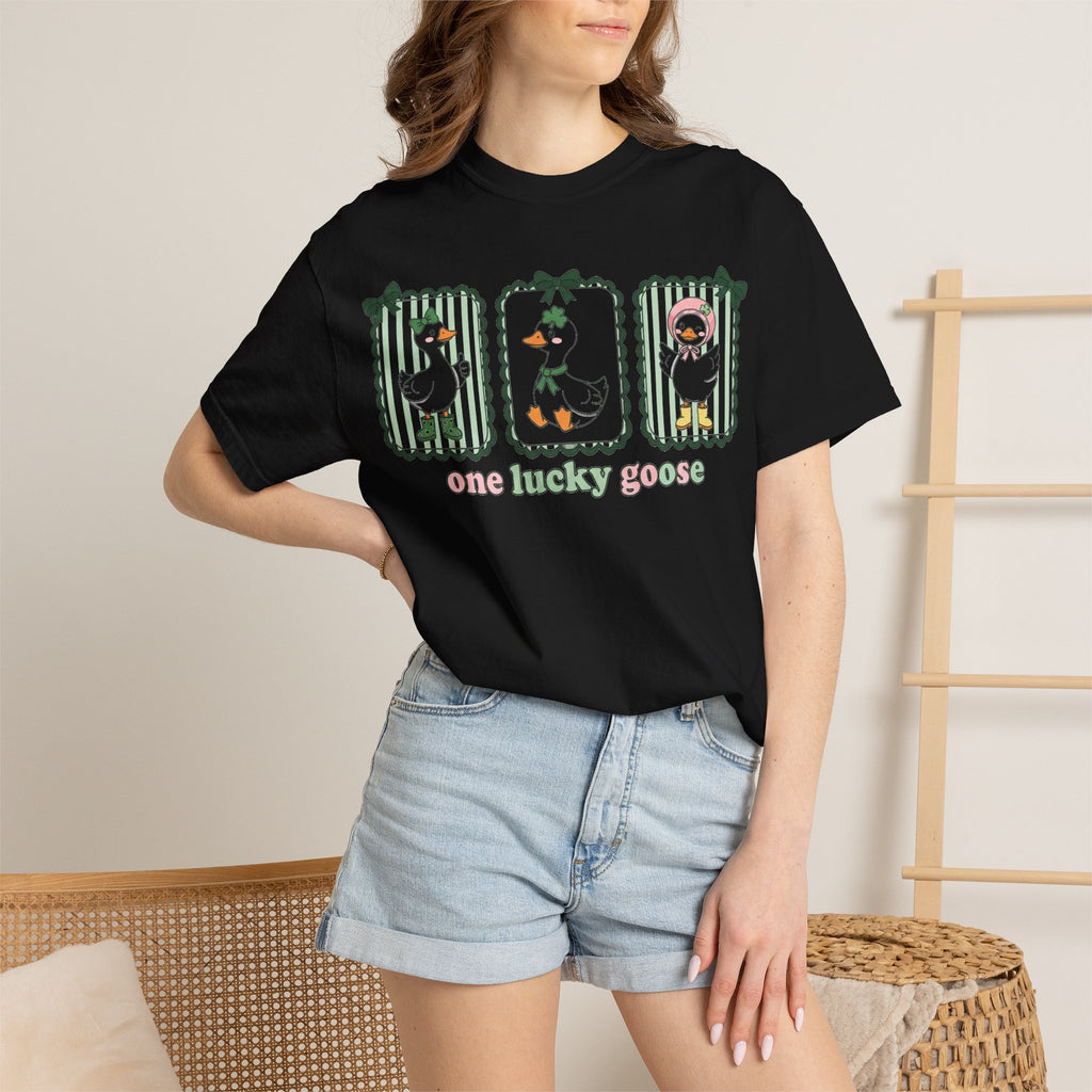 One Lucky Goose Tall Shirt, Three Panel Irish Goose Tee, Cute St Patricks Day Shirt, Shamrock Gift