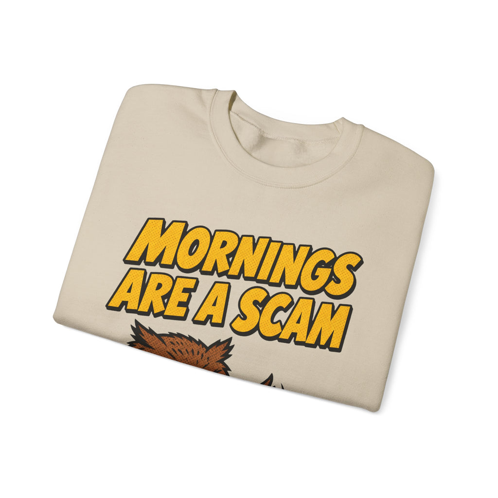 Sarcastic Sweatshirt Mornings Are A Scam | Grumpy Owl Comic Sweatshirt | Funny Not A Morning Person Gift | Anti Morning
