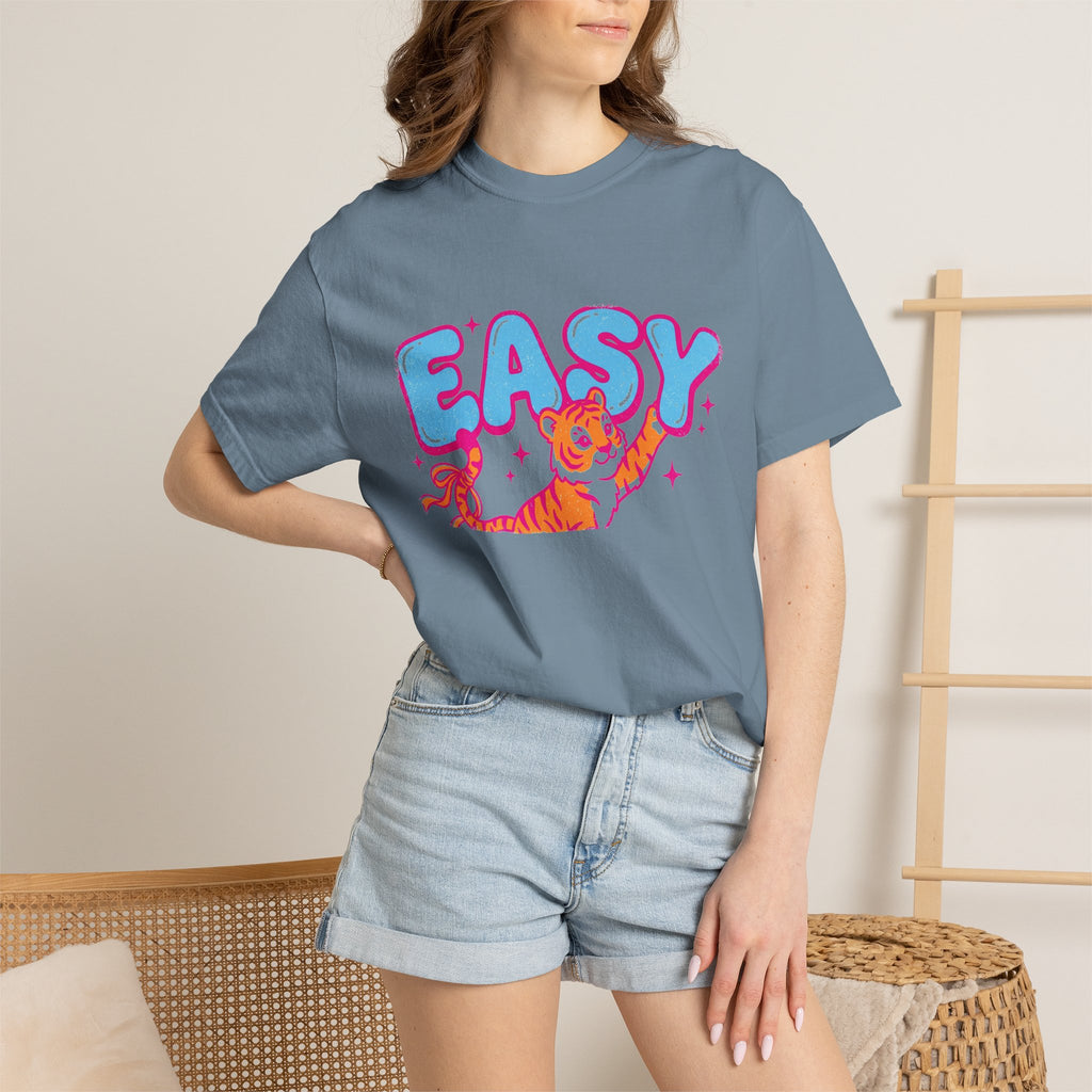 Easy Tiger Shirt, Y2K Bubble Letter Tiger Tee, Pink And Blue Retro Shirt, Funny Flirty Gift