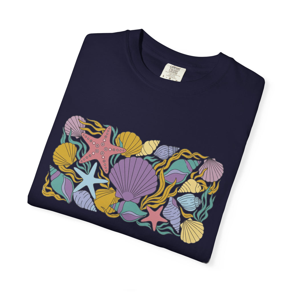 Seashell Starfish Shirt, Pastel Beach Shell Collage Tee, Coastal Summer Shirt, Beach Lover Gift
