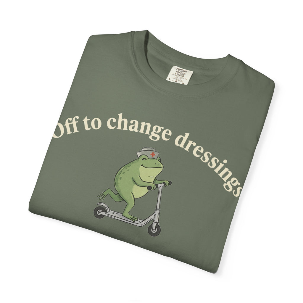 Off To Change Dressings Wide Shirt, Nurse Frog On A Scooter Tee, Funny Wound Care Shirt, RN Gift