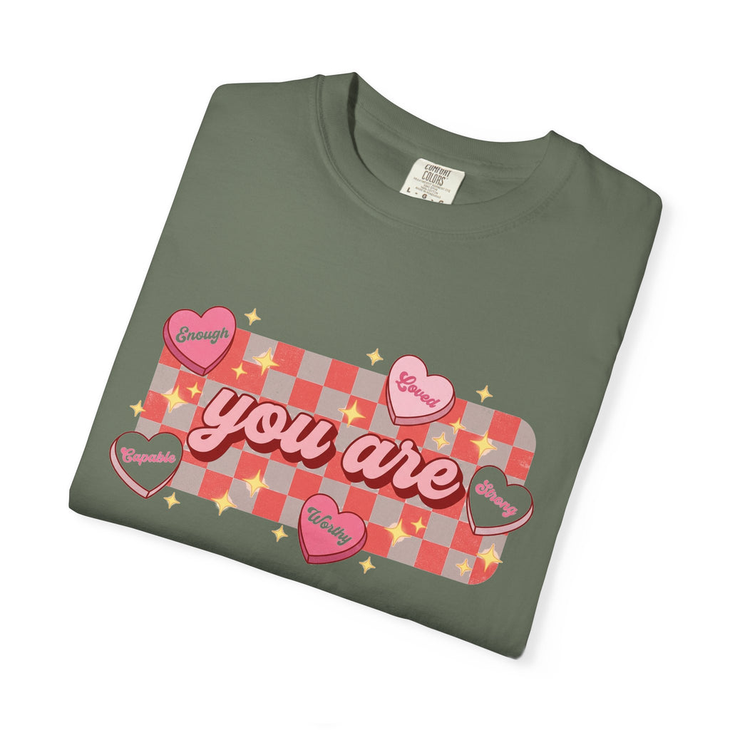 You Are Enough Loved Worthy Shirt, Conversation Heart Checkerboard Tee, Affirmation Valentine Shirt, Gift For Her