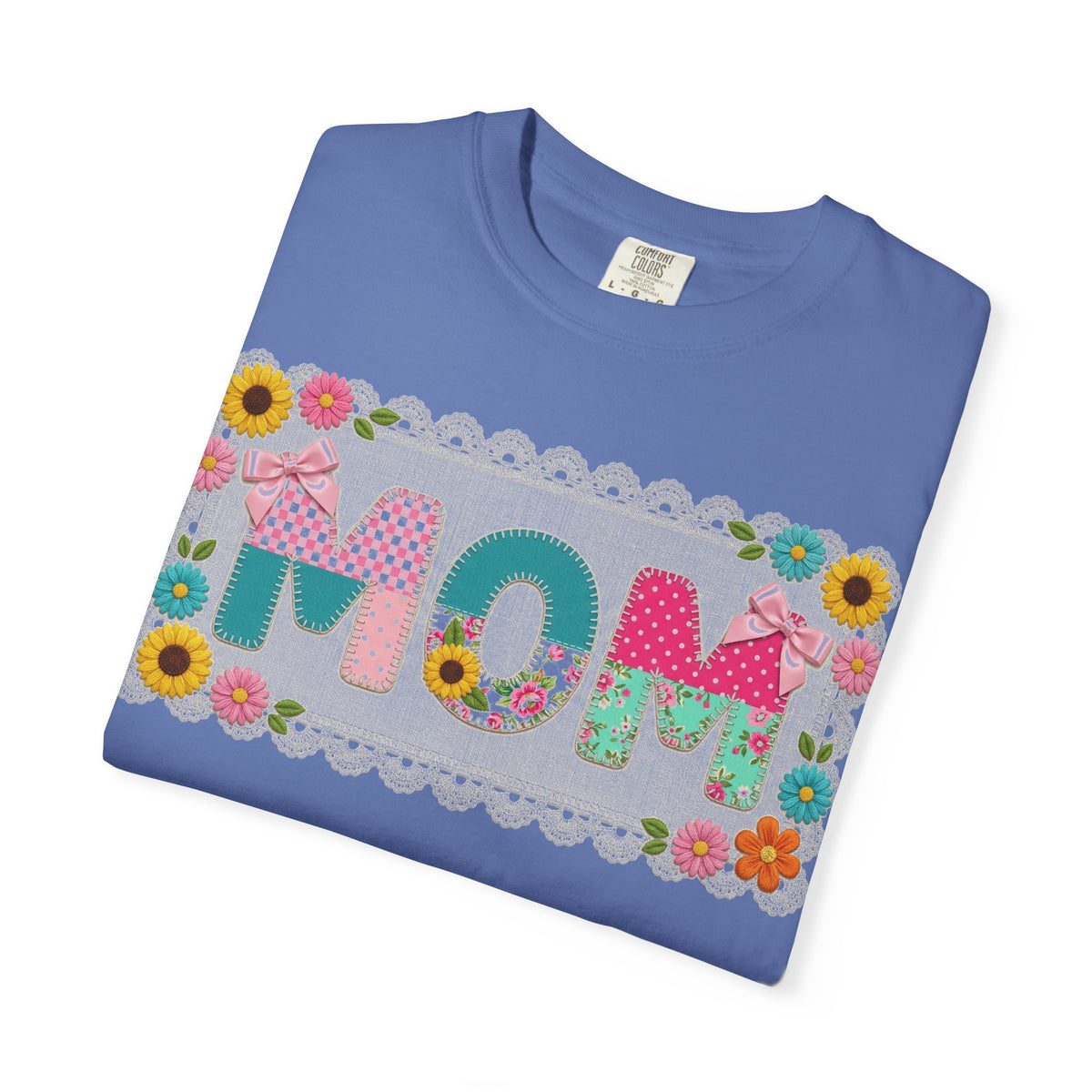 Mom Patchwork Applique Shirt, Faux Embroidery Floral MOM Tee, Mothers Day Shirt, Gift For Mom
