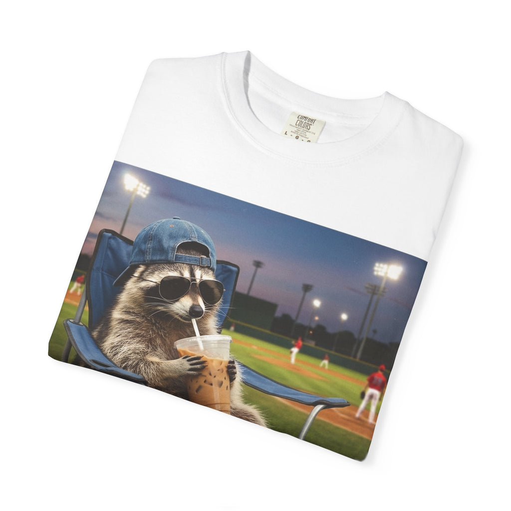 I Live Here Now Baseball Raccoon Shirt, Funny Sports Parent Tee, Iced Coffee Raccoon Shirt, Baseball Mom Gift