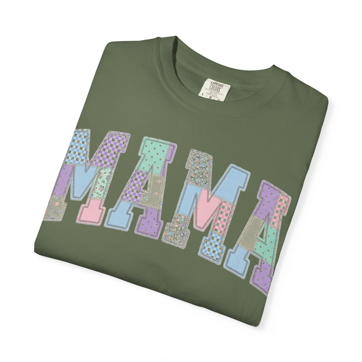 Mama Patchwork Shirt, Pastel Faux Applique Varsity Tee, Shabby Chic Mom Shirt, Mothers Day Gift