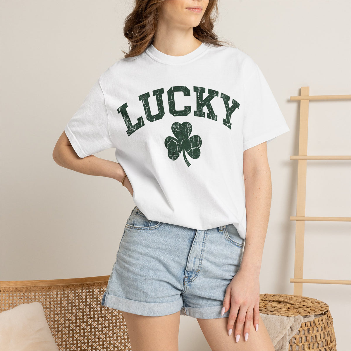 Lucky Clover Collegiate Shirt, Cracked Varsity Green Tee, St Patricks Day Shirt, Shamrock Gift