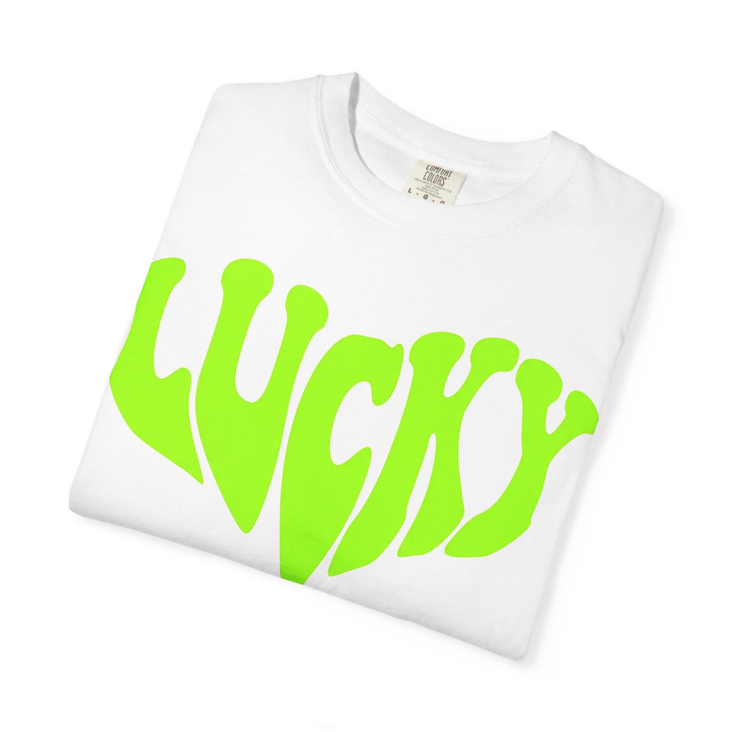 Lucky Melting Letters Shirt, Neon Green Trippy Tee, Psychedelic St Patricks Shirt, Festival Gift