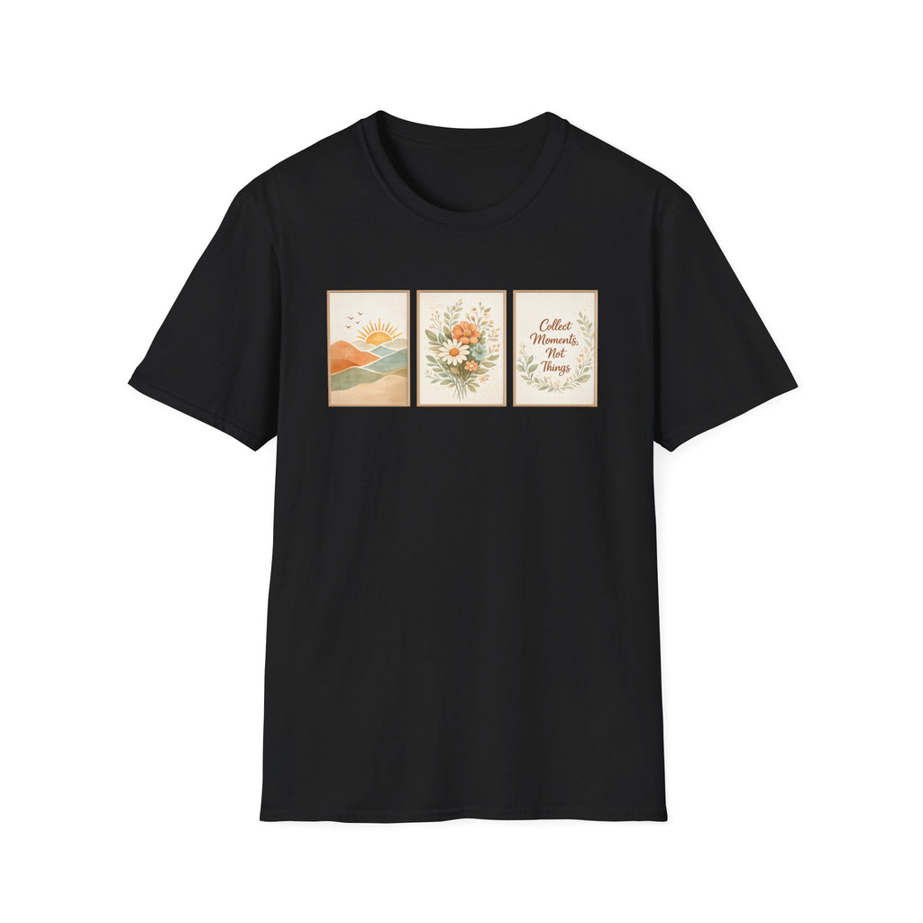 Collect Moments Not Things Shirt, Boho Triptych Tee, Minimalist Gift