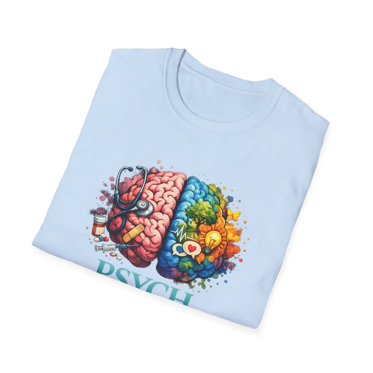 Psych Brain Split Art T-Shirt — Colorful Left & Right Brain Graphic Tee