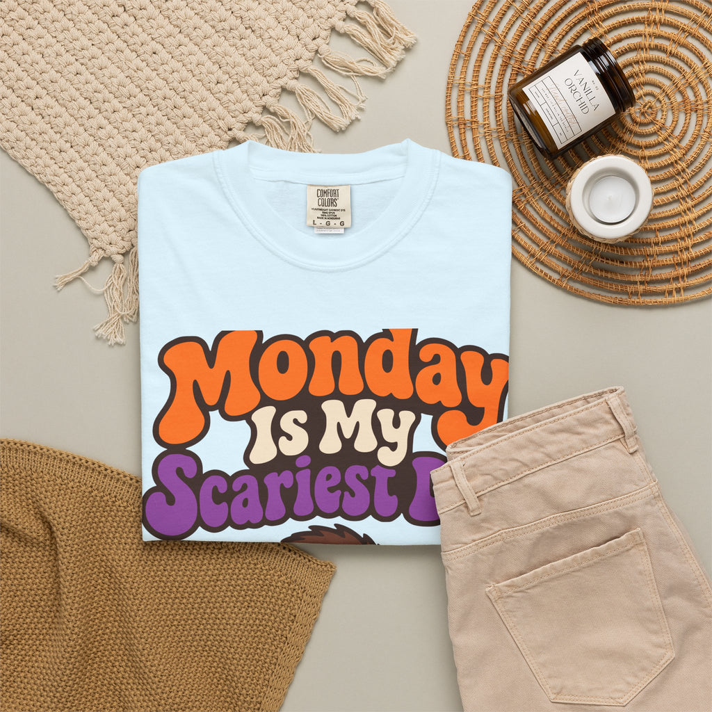 Monday Is My Scariest Day Halloween Shirt, Funny Spider Coffee Tee, Retro Spooky Humor