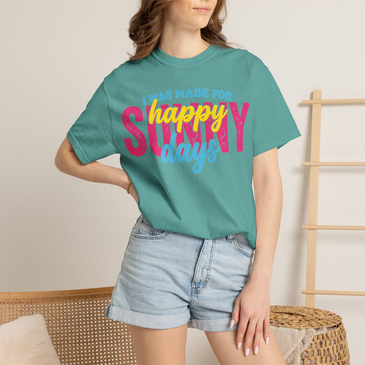 Happy Sunny Days Wide Shirt, Retro Layered Type Summer Tee, Bright Vacation Shirt, Summer Gift