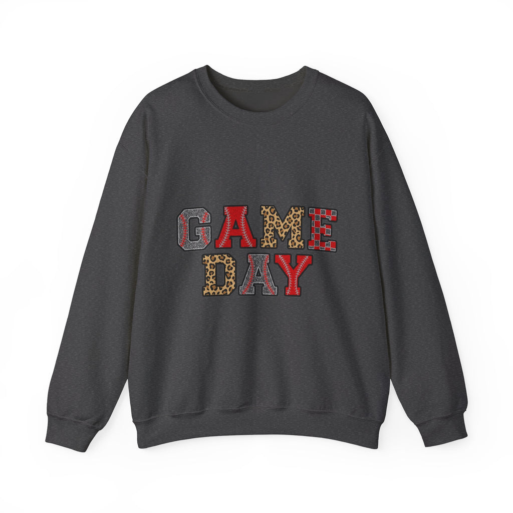 Game Day Sweatshirt, Baseball Leopard Checkered Chenille Letters Sweatshirt, Baseball Mom Sweatshirt, Softball Game Day Gift, Sports Mom Var