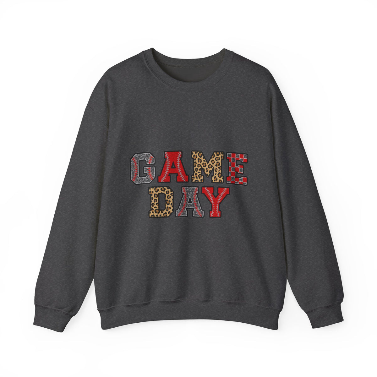 Game Day Sweatshirt, Baseball Leopard Checkered Chenille Letters Sweatshirt, Baseball Mom Sweatshirt, Softball Game Day Gift, Sports Mom Var