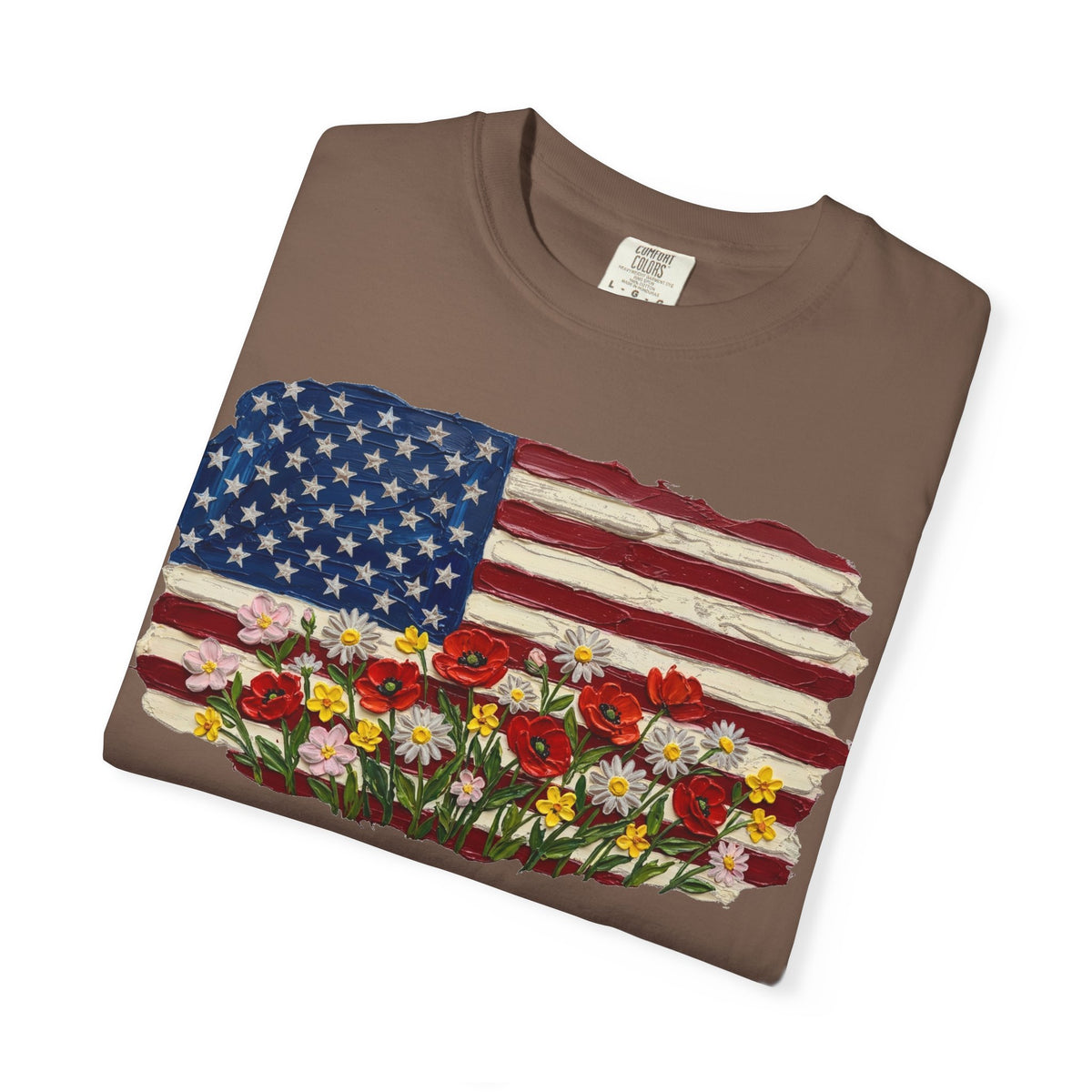 Impasto American Flag Wildflowers Shirt, Painted Flag Floral Tee, Patriotic Garden Shirt, Fourth Of July Gift