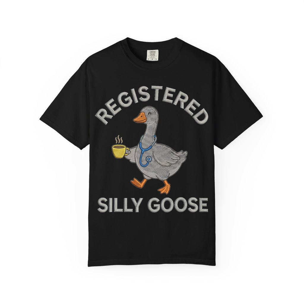Registered Silly Goose Straight Text Shirt, Embroidered Look Nurse Goose Tee, Funny RN Shirt, Nurse Gift
