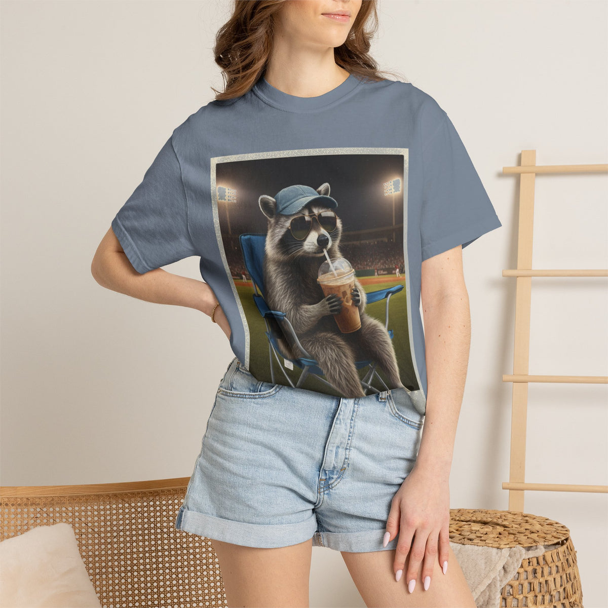 Baseball Raccoon Shirt, I Live Here Now Tee, Funny Ballpark Iced Coffee Shirt, Baseball Mom Gift