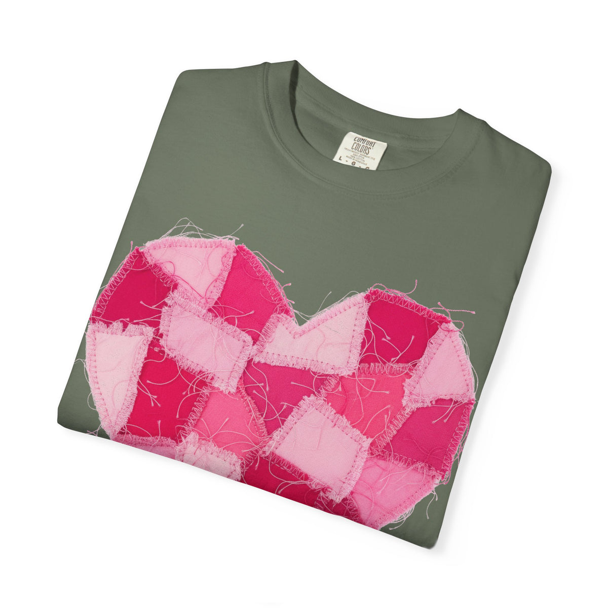 Hot Pink Patchwork Heart Shirt, Checkered Quilt Heart Tee, Frayed Applique Valentine Shirt, Gift For Her