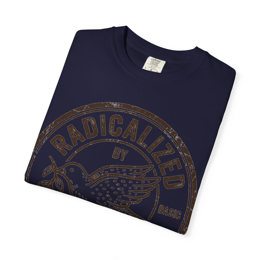 Radicalized By Basic Decency Brown Stamp Shirt, Flying Dove Badge Tee, Kindness Activist Shirt, Ally Gift