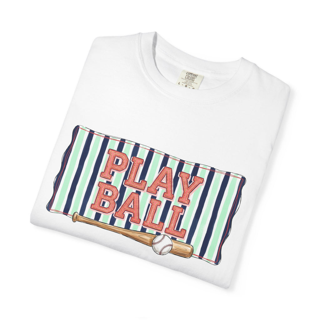 Play Ball Wide Stripe Shirt, Baseball Bat And Ball Tee, Vintage Game Day Shirt, Baseball Mom Gift