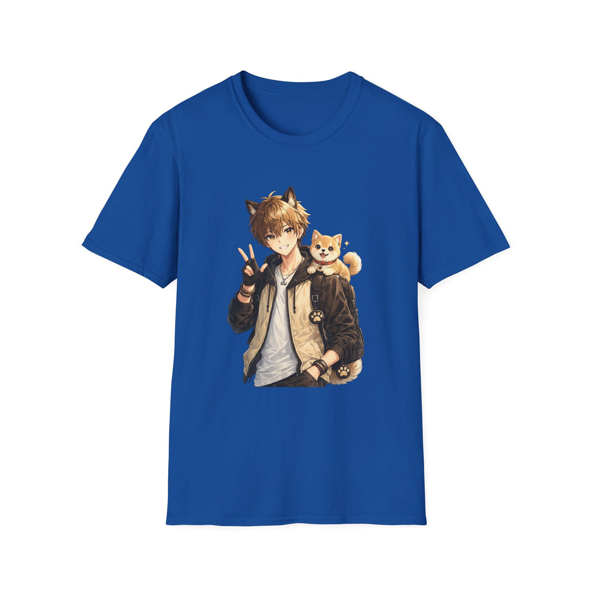 Anime Boy with Shiba Inu T-Shirt — Cute Kawaii Cat-Eared Character Tee
