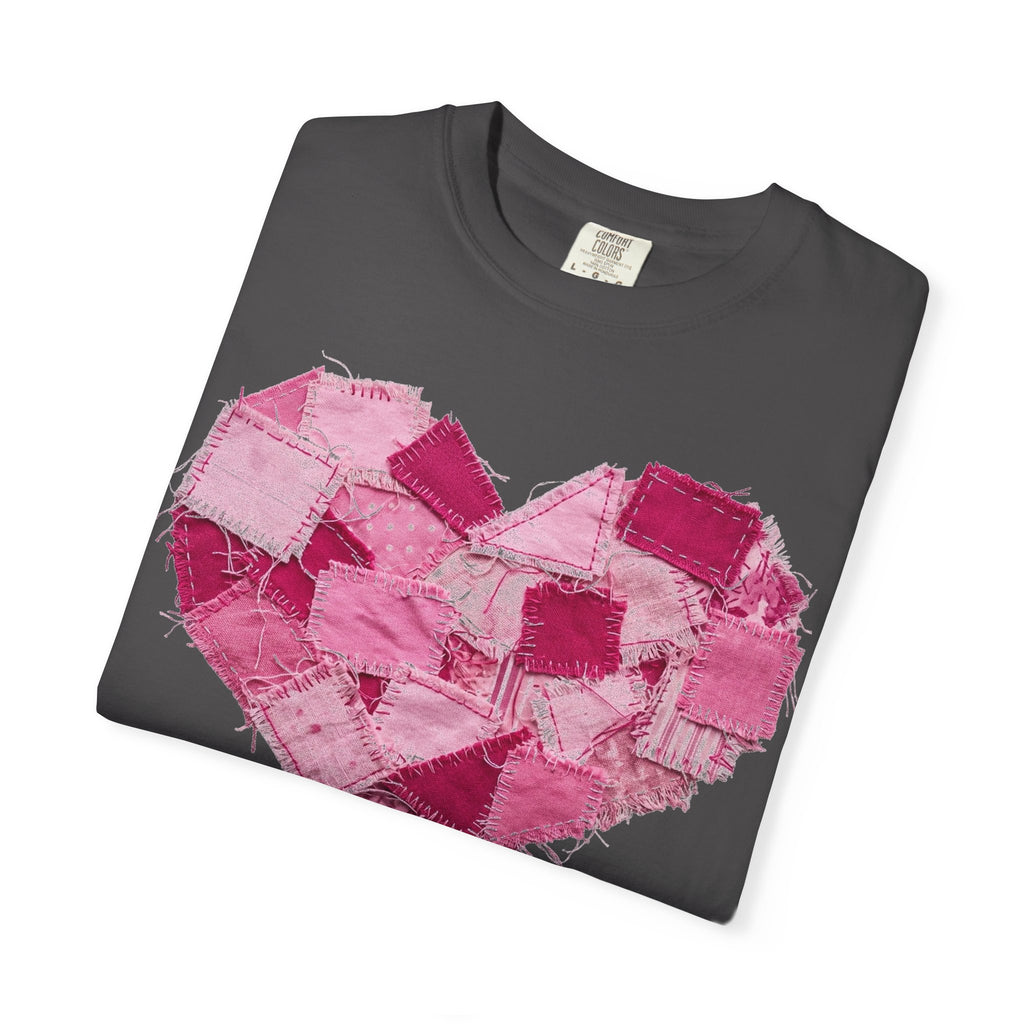Scrappy Patchwork Heart Shirt, Frayed Quilt Valentine Tee, Cottagecore Heart Shirt, Quilter Gift