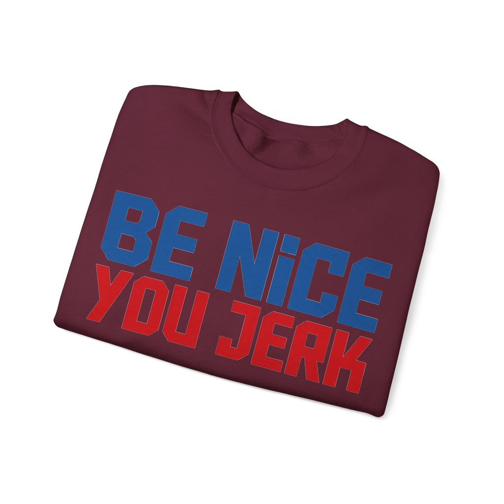 Be Nice You Jerk Sweatshirt, Funny Sarcastic Kindness Sweatshirt, Retro Bold Typography Sweatshirt, Funny Gift for Friend, Sassy Graphic Swe