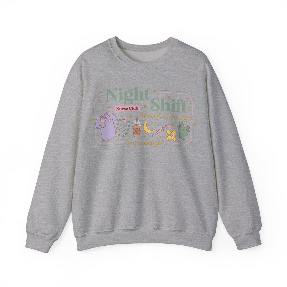 Night Shift Nurse Club Sweatshirt, Under Fluorescent Lights And Moonlight Sweatshirt, Retro Nurse Gift, Night Nurse Scrubs Doodle Sweatshirt