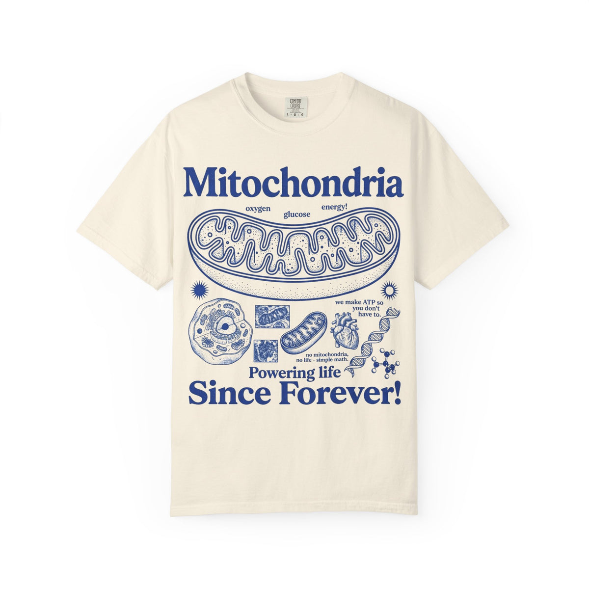 Mitochondria Powering Life Since Forever Tall Shirt, Retro Biology Poster Tee, Science Teacher Shirt, Nerd Gift
