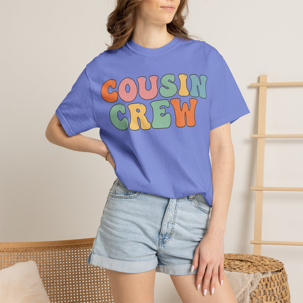 Cousin Crew Stacked Shirt, Groovy Retro Pastel Tee, Matching Cousins Reunion Shirt, Family Gift