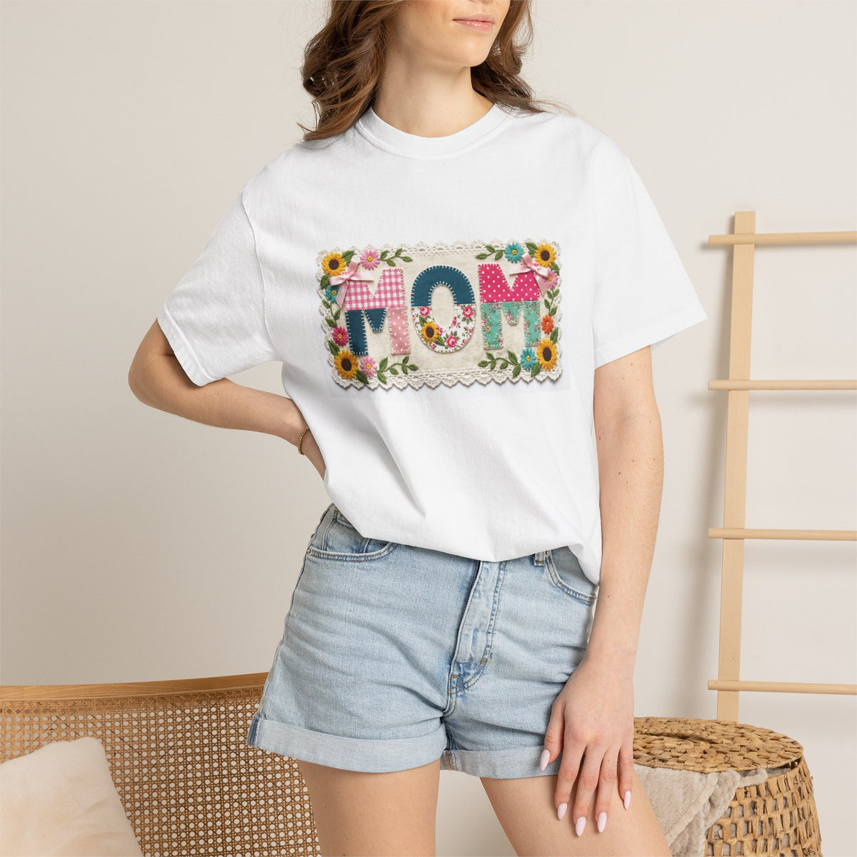 Mom Floral Applique Shirt, Faux Embroidery Sunflower MOM Tee, Mothers Day Shirt, Mom Gift