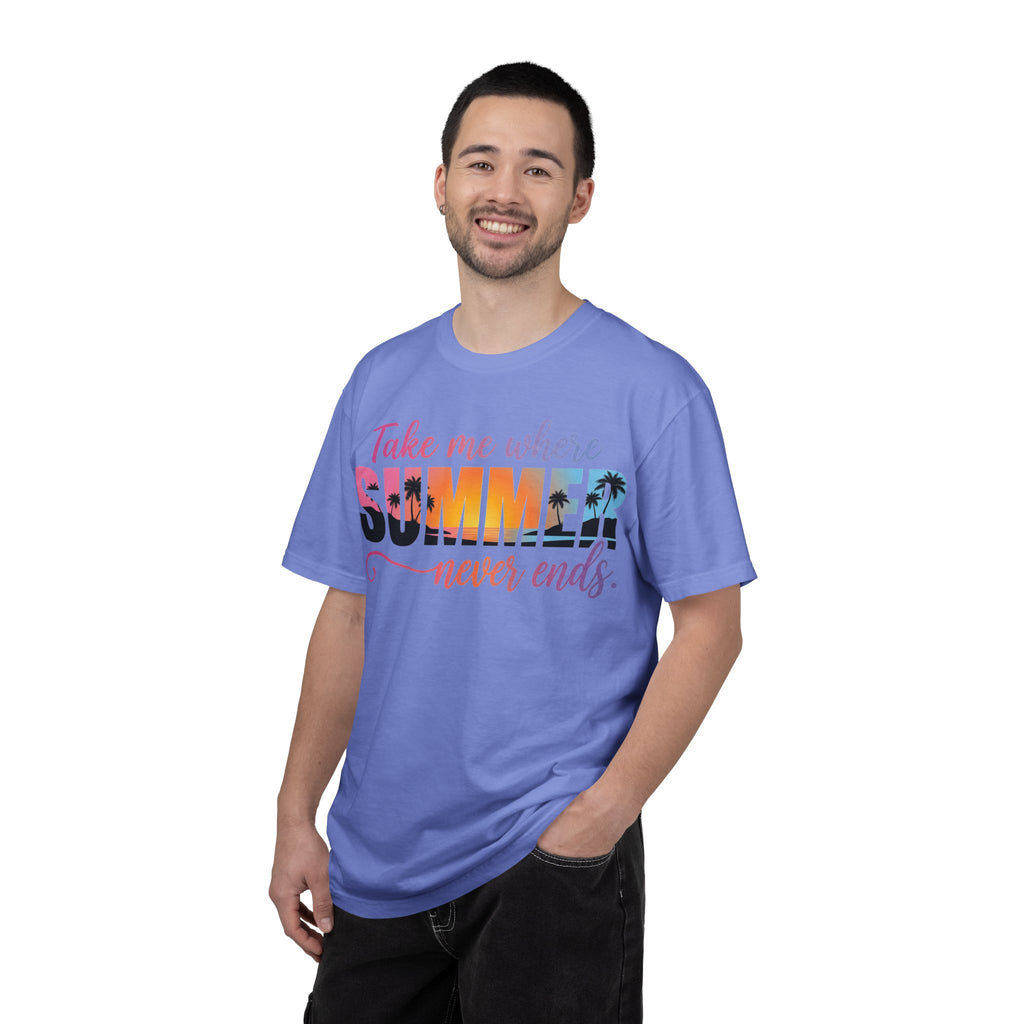 Take Me Where Summer Never Ends Bright Shirt, Tropical Sunset Type Tee, Vacation Shirt, Beach Gift