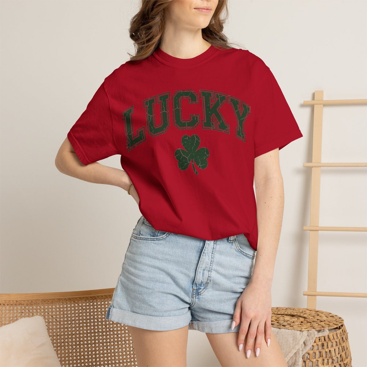 Lucky Shamrock Varsity Shirt, Distressed Green Clover Tee, St Patricks Day Collegiate Shirt, Irish Gift