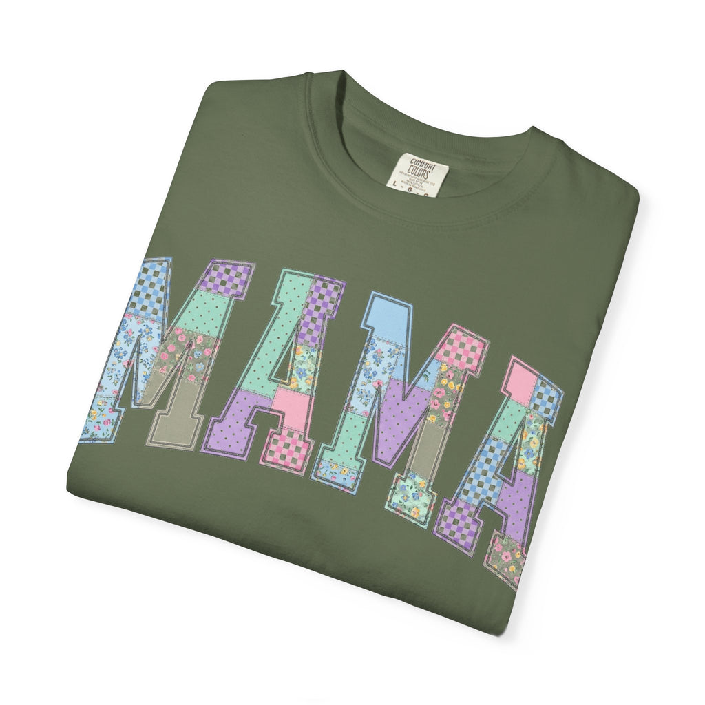 Mama Arched Patchwork Shirt, Pastel Quilt Letter Tee, Cottagecore Mom Shirt, Mothers Day Gift