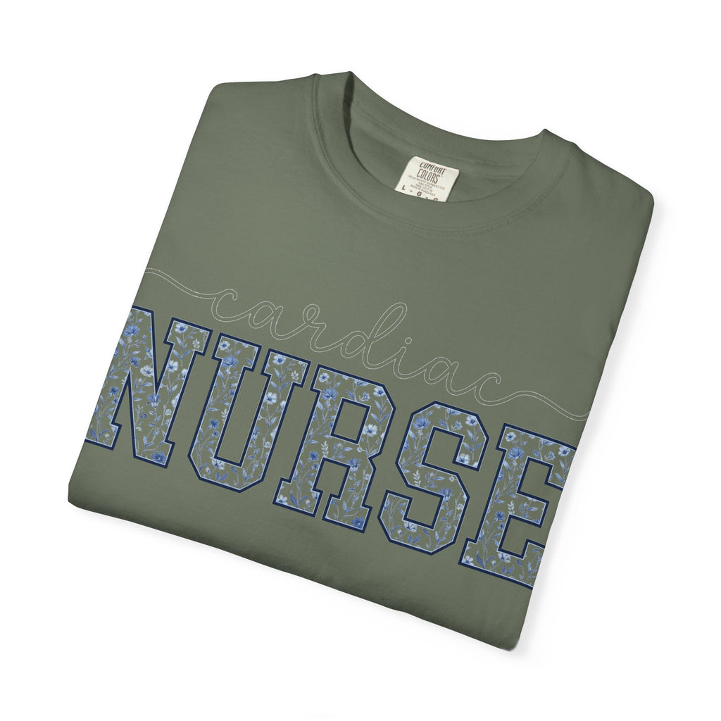 Cardiac Nurse Shirt, Blue Floral Varsity Nurse Tee, Cardiology RN Shirt, Cardiac Nurse Gift