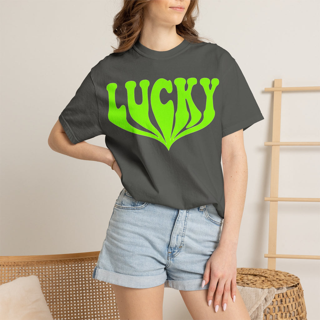 Lucky Drippy Type Shirt, Neon Green Psychedelic Tee, Retro St Patricks Day Shirt, Rave Gift