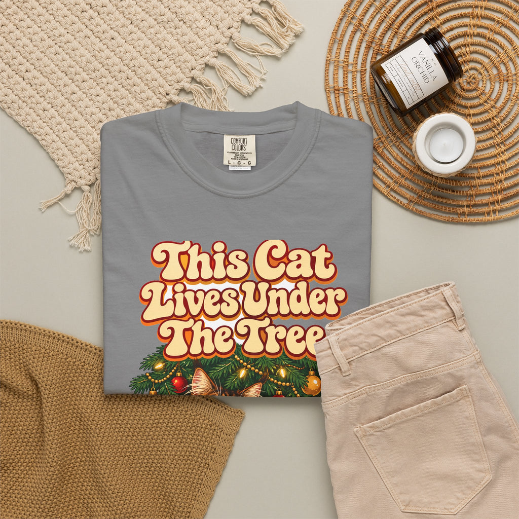 Funny Christmas Cat Shirt This Cat Lives Under The Tree Shirt, Funny Holiday Gift Shirt, Christmas Gift Idea