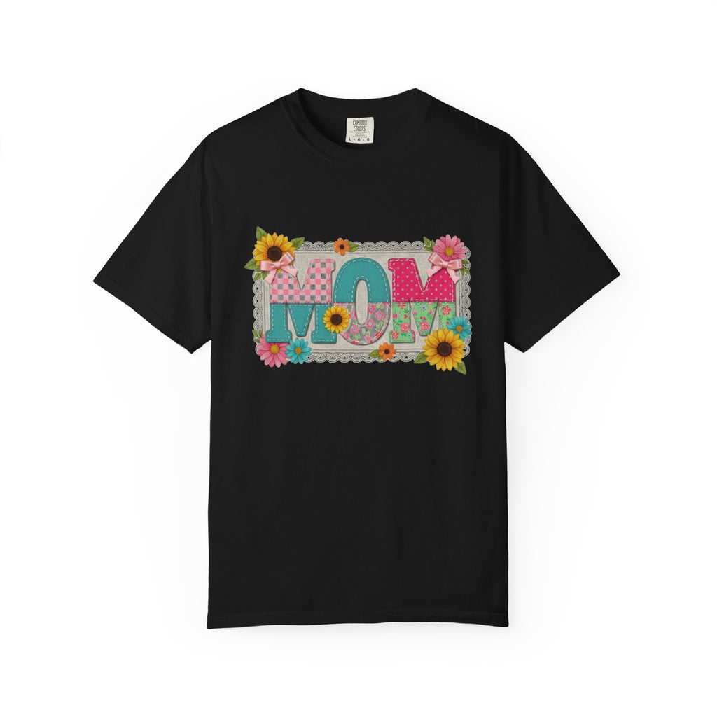Mom Sunflower Applique Shirt, Faux Stitch Floral MOM Tee, Mothers Day Shirt, Mom Gift