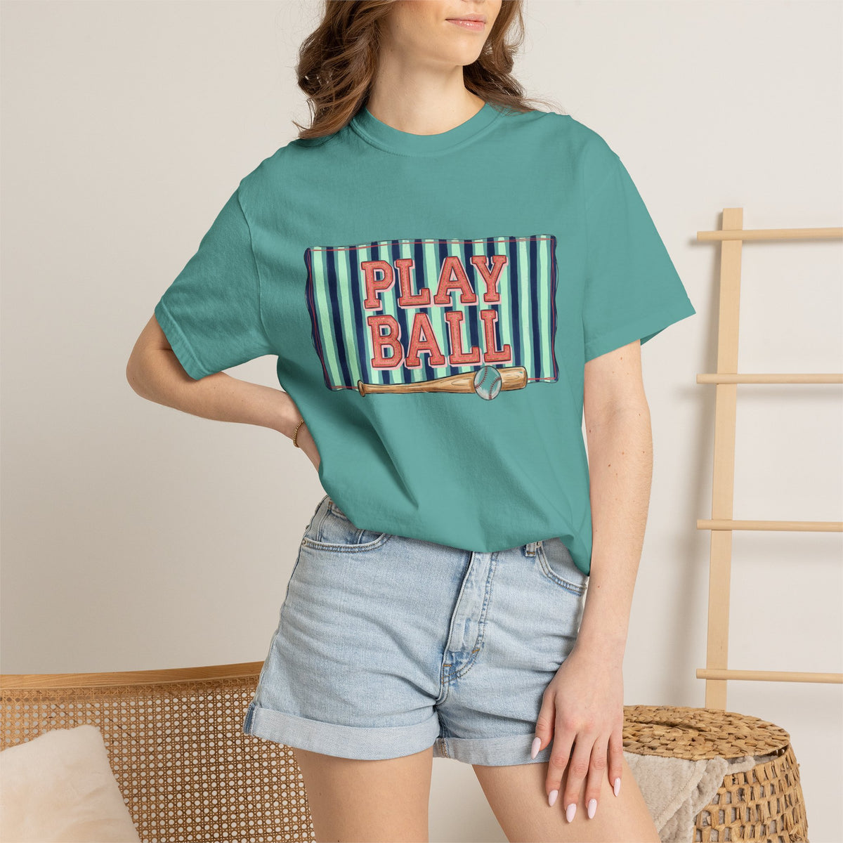 Play Ball Wide Stripe Shirt, Baseball Bat And Ball Tee, Vintage Game Day Shirt, Baseball Mom Gift