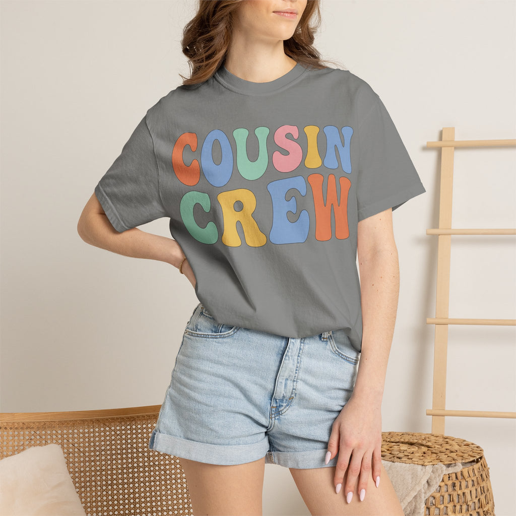 Cousin Crew Wide Groovy Shirt, Pastel Retro Letter Tee, Family Reunion Matching Shirt, Cousin Gift