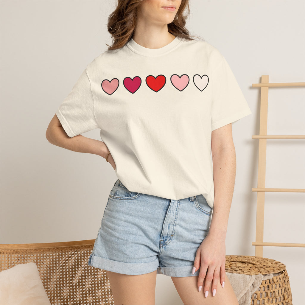 Row Of Hearts Shirt, Minimal Pink Heart Line Tee, Simple Valentine Shirt, Galentines Gift