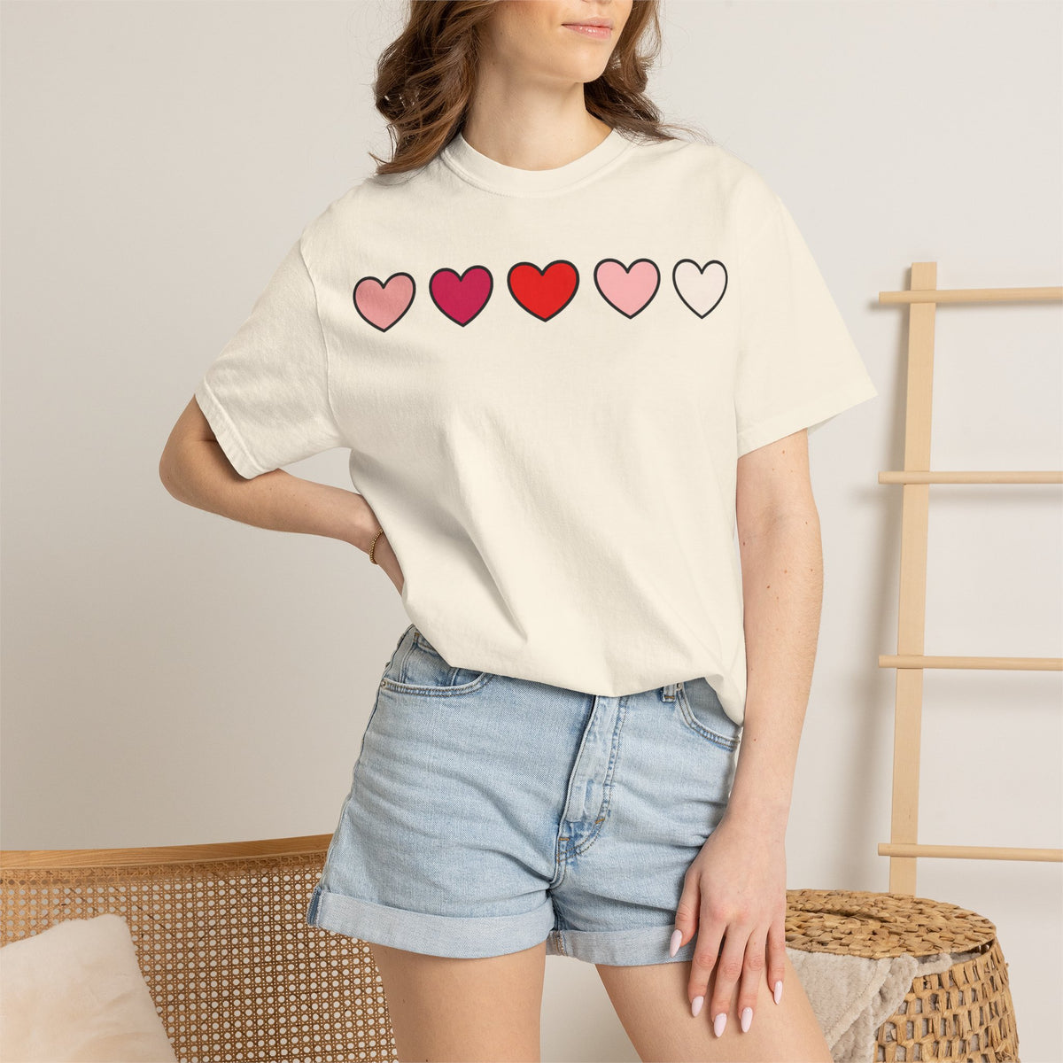 Row Of Hearts Shirt, Minimal Pink Heart Line Tee, Simple Valentine Shirt, Galentines Gift