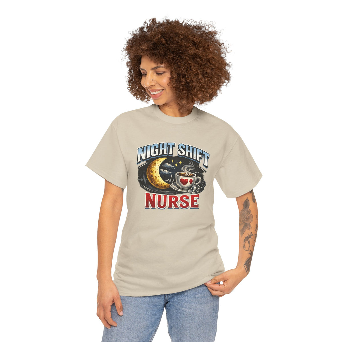 Night Shift Nurse T‑Shirt - Cute Moon & Coffee Graphic Tee for Nurses