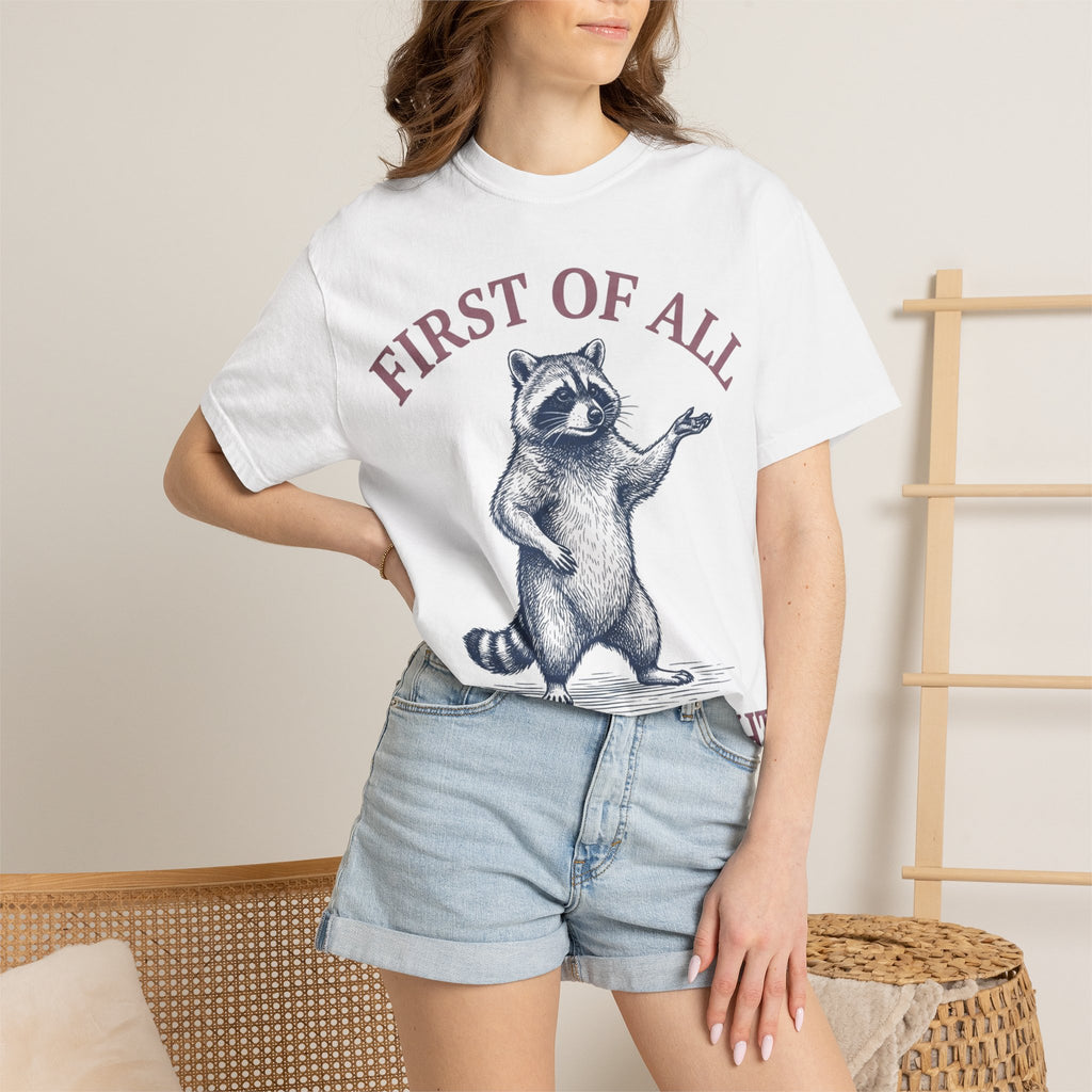 First Of All I'm A Delight Shirt, Funny Raccoon Tee, Sassy Vintage Engraving Shirt, Sarcastic Gift