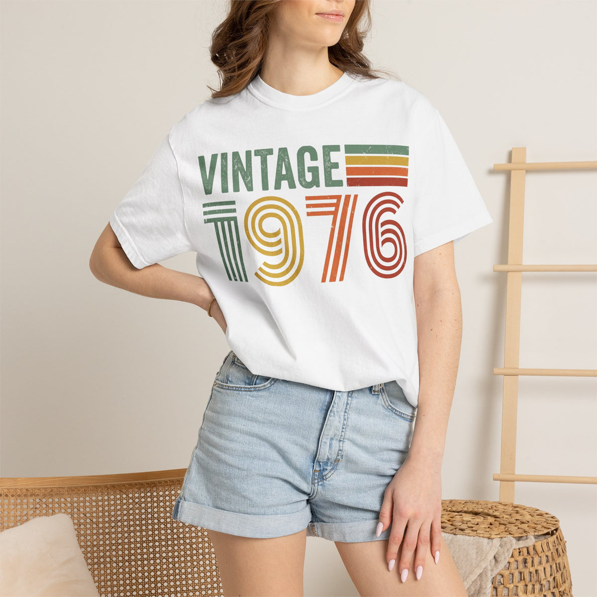 Vintage 1976 Wide Shirt, Retro Striped Birth Year Tee, 50th Birthday Shirt, 1976 Gift