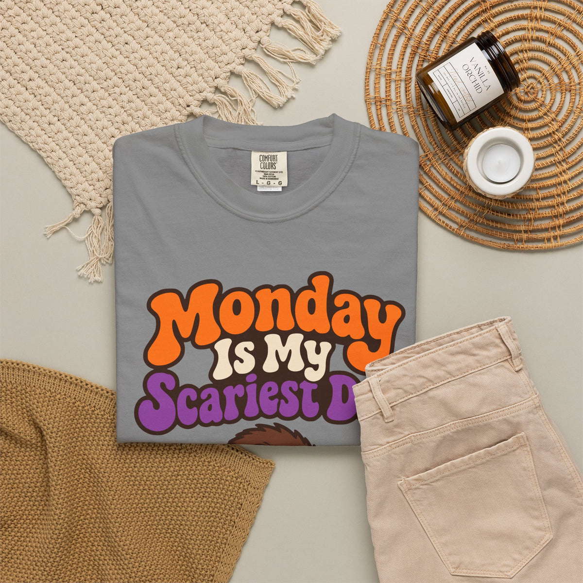 Monday Is My Scariest Day Halloween Shirt, Funny Spider Coffee Tee, Retro Spooky Humor