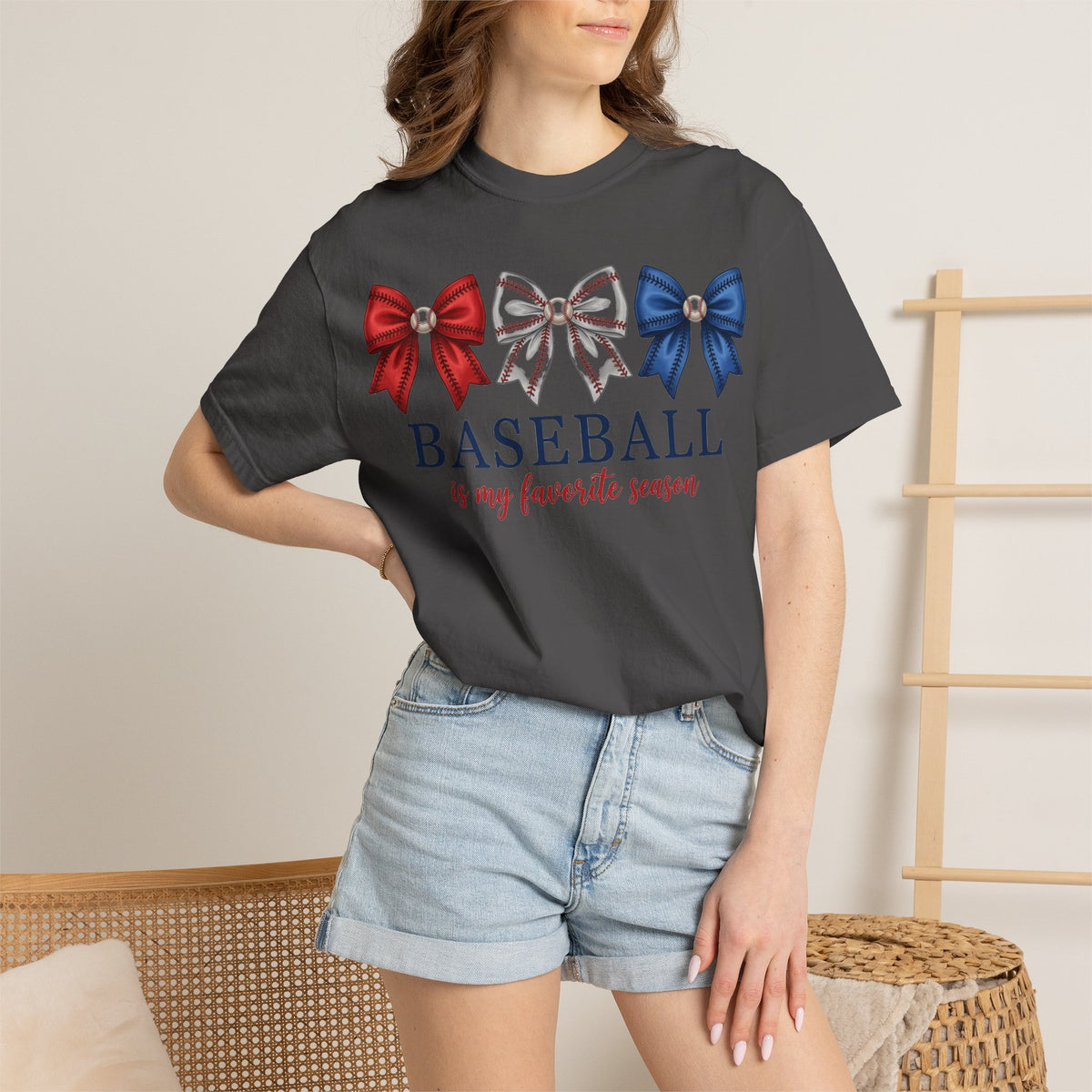 Baseball Is My Favorite Season Tee, Small Bow Trio Baseball Shirt, Coquette Sports Mom Shirt, Game Day Gift