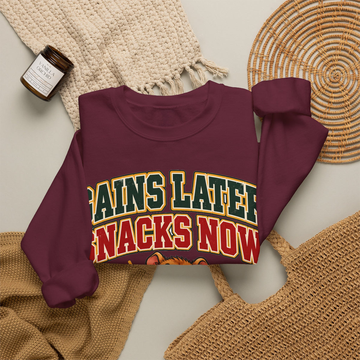 funny gym Sweatshirt Gains Later Snacks Now Sweatshirt, Funny Graphic Sweatshirt,