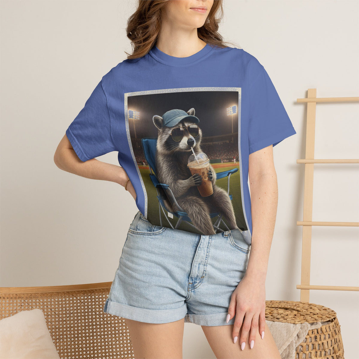 Baseball Raccoon Shirt, I Live Here Now Tee, Funny Ballpark Iced Coffee Shirt, Baseball Mom Gift