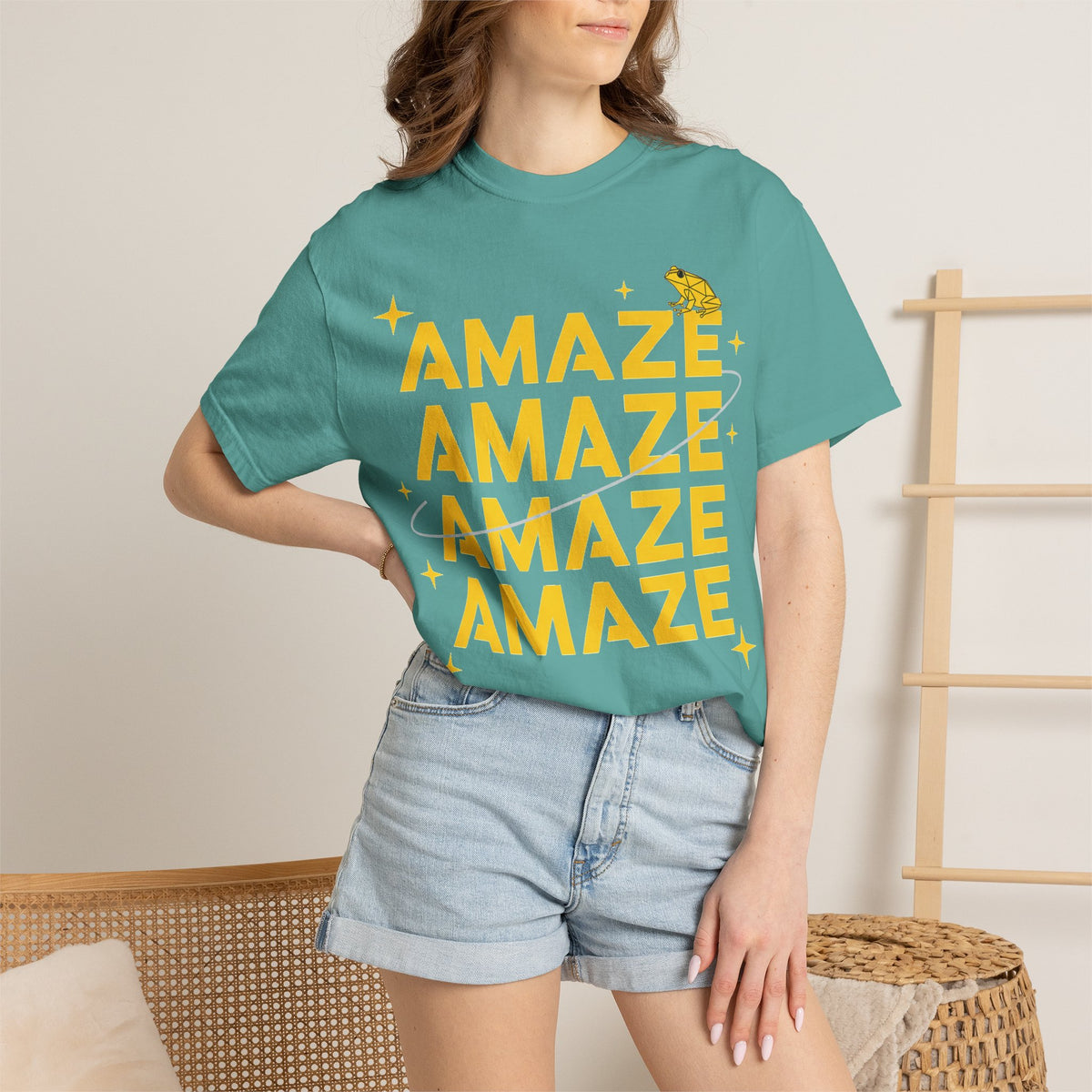 Amaze Amaze Amaze Amaze Shirt, Four Line Retro Type Tee, Frog Sparkle Graphic Shirt, Trendy Gift