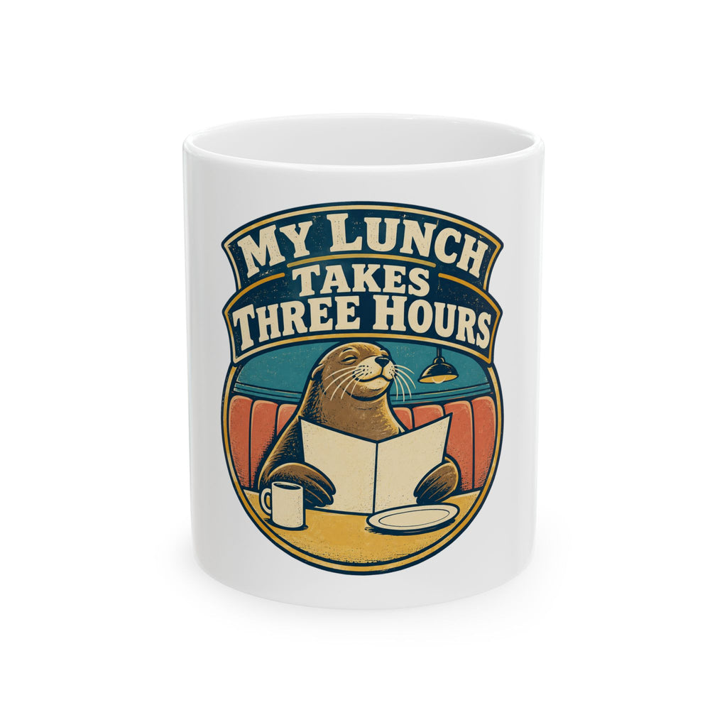 My Lunch Takes Three Hours Mug, Funny Retirement Gift for Coworker, Retired Christmas Gift, Coffee Mug 11oz 15oz